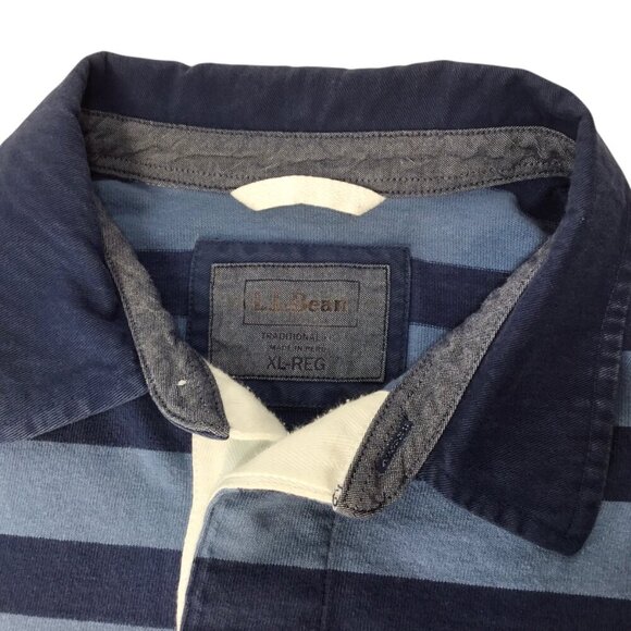 L.L. Bean Long Sleeve Polo Traditional Fit Rugby Lakewashed Blue Stripe XL Reg - Picture 8 of 9